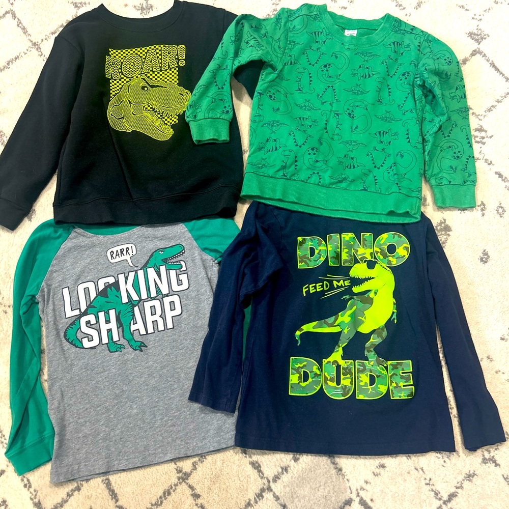 5T Dinosaur Boys Shirt Bundle, 5T boys shirt lot, long sleeves shirts, Dino Dude